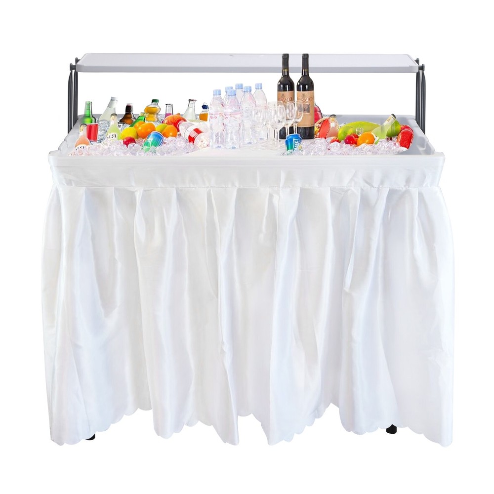 4 ft Folding Ice Cooler Table, Outdoor Party Table, Two-Tiered Camping Table