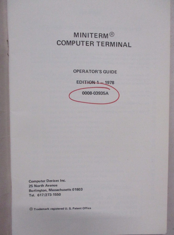 COMPUTER DEVISES MODELS 1204 & 1205 MINITERM ASR OPERATORS GUIDE