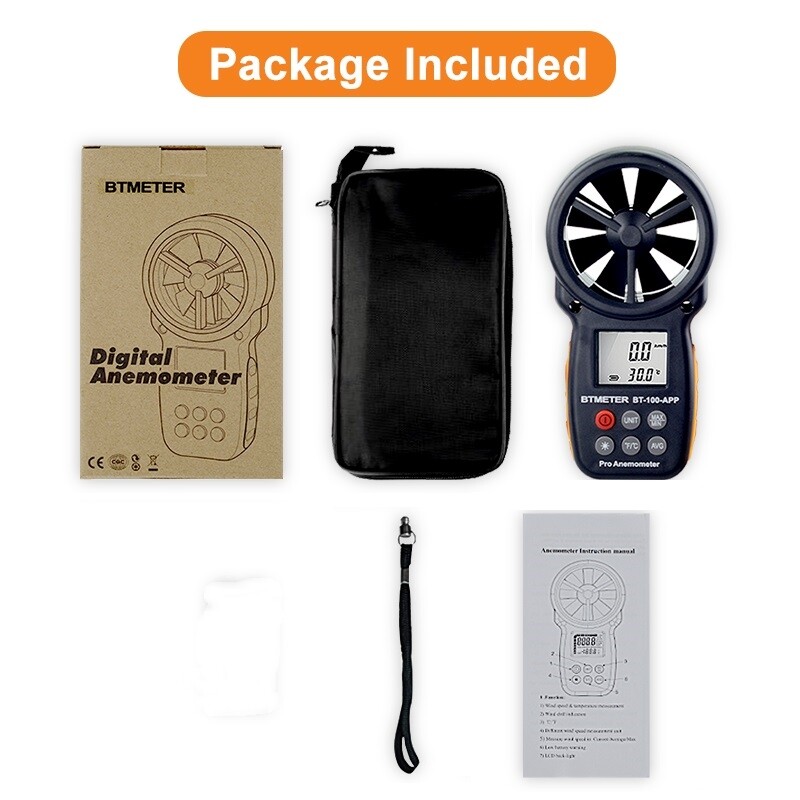 Handheld Anemometer Bluetooth Digital Wind Speed Gauge Wind Temp for HVAC Drone
