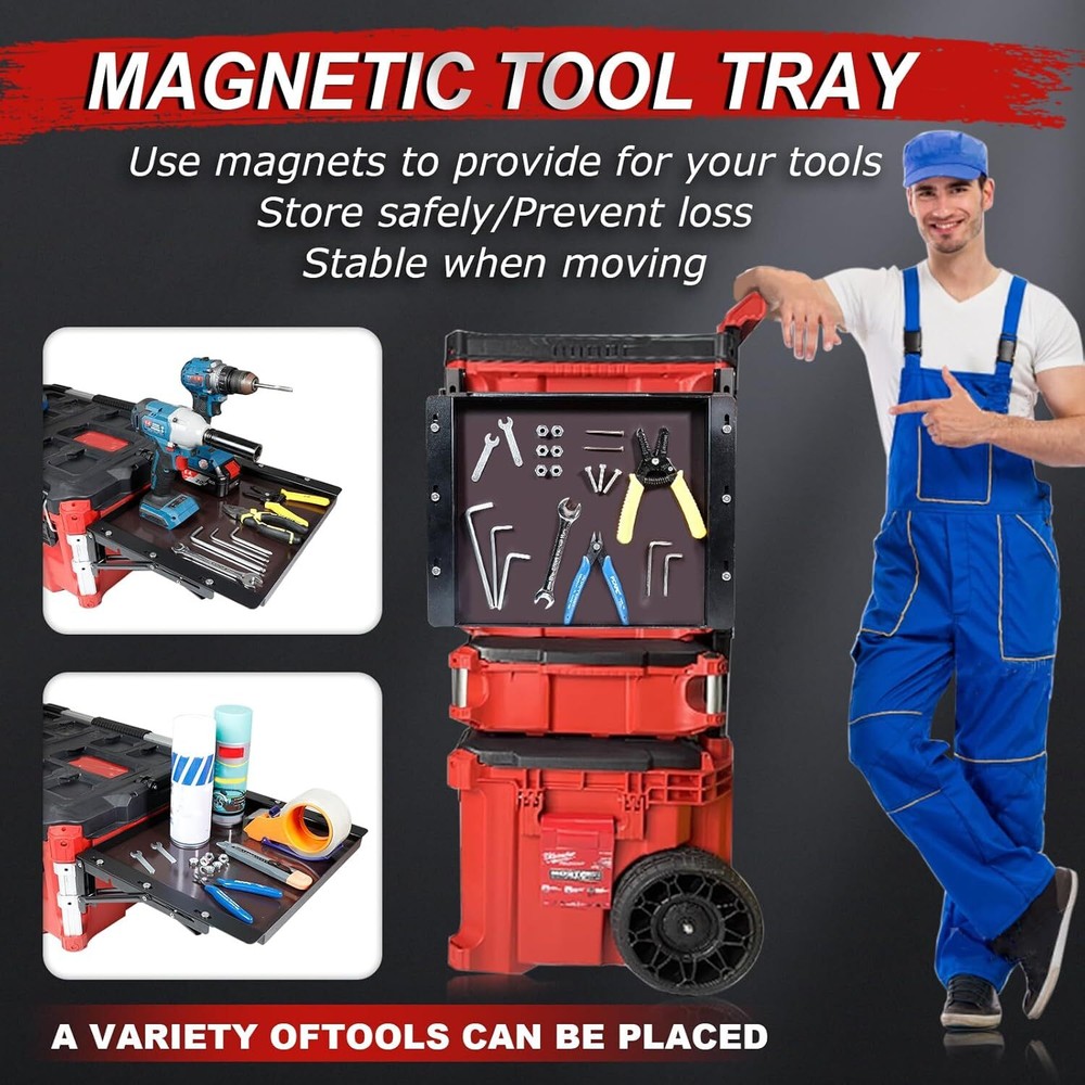 Folding Table Fits for Milwaukee Packout Toolbox,Powerful Magnetic Tool Tray Sid