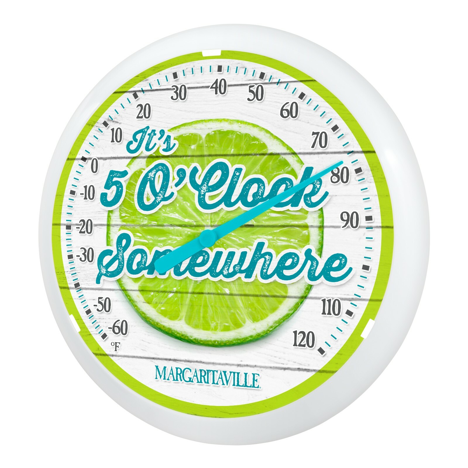 104-38667MV Margaritaville It's 5 O'Clock 13.25" Indoor/Outdoor Dial Thermometer
