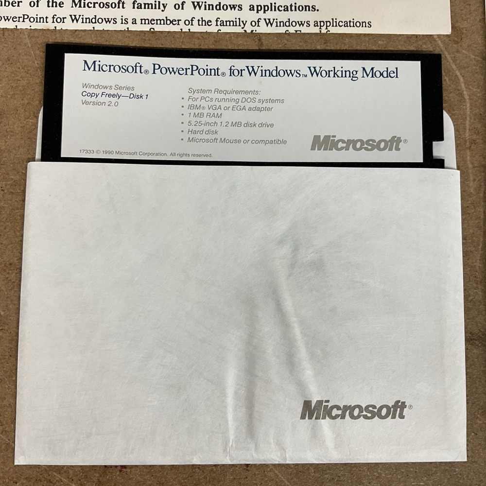 Microsoft PowerPoint Version 2.0 For Windows 5.25 Inch Floppy Vintage Computing