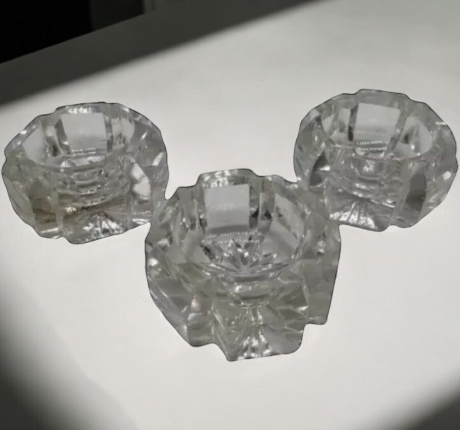 Antique 3 EAPG Notched Panel Hexagonal Open Salt Cellars Dips