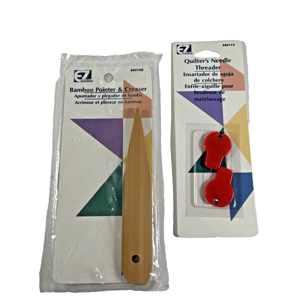 Vtg NOS EZ Quilting Bamboo Pointer & Creaser /Needle Threader