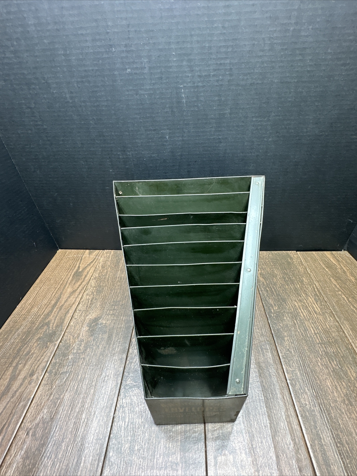 Wilson Jones Envelopes Green Metal Store Display Paper Sorter File Advertising