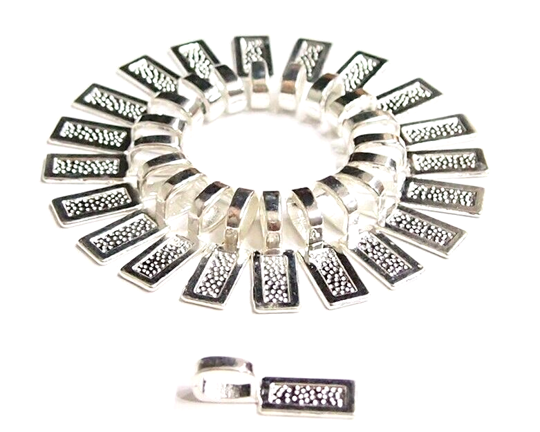 20 Large Silver Plated Rectangle Glue on Bails, 4 Cameos, Cabochons, Glass, Nice