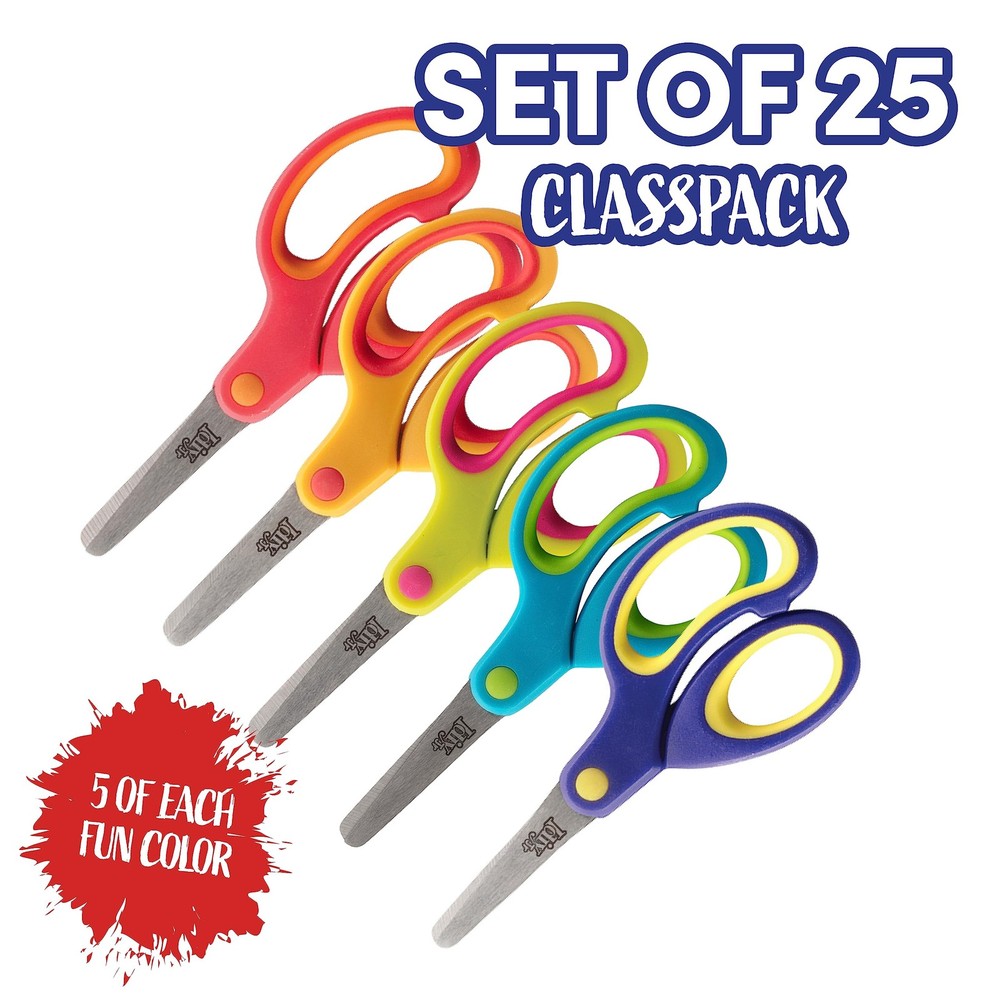 Kid's Scissors Class Value Pack (25pc) - 5" Soft Grip Blunt Tip Safety Easy C...