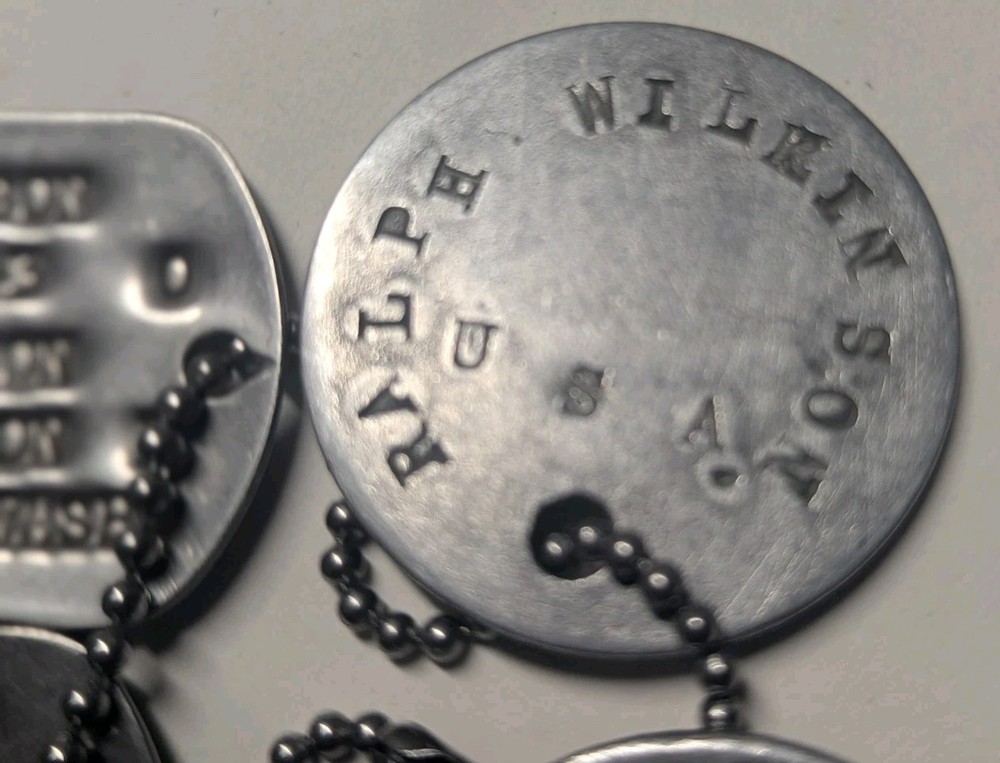 WW1 WW2 Father / Son US Army Dog Tags - Ralph & Roy Wilkinson Next Of Kin & Alum