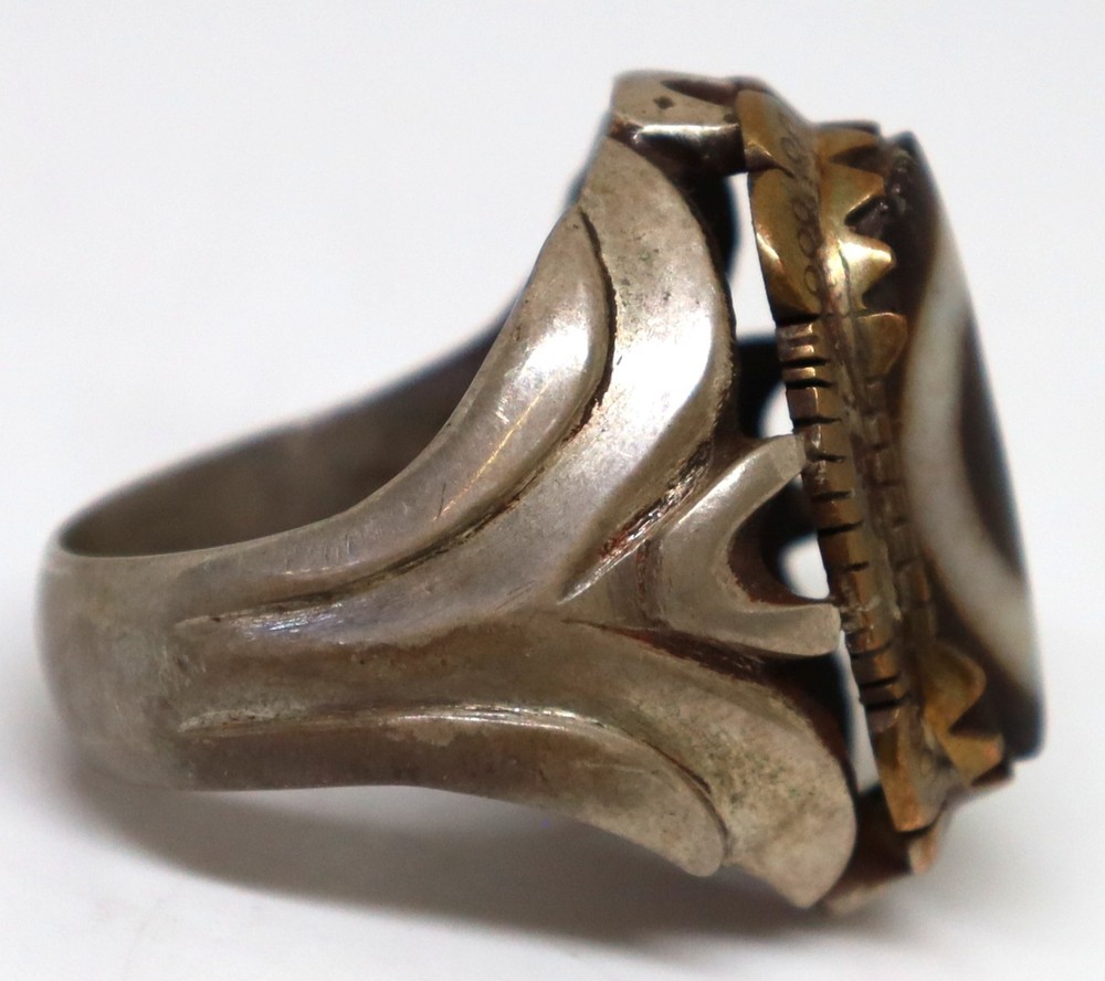 Ancient one eye dzi agate 925 silver ring