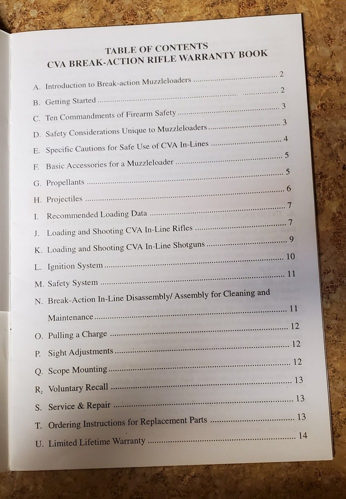 CVA Wolf, Optima & Optima Pro Muzzleloader Break-Action Rifle Manual 2005