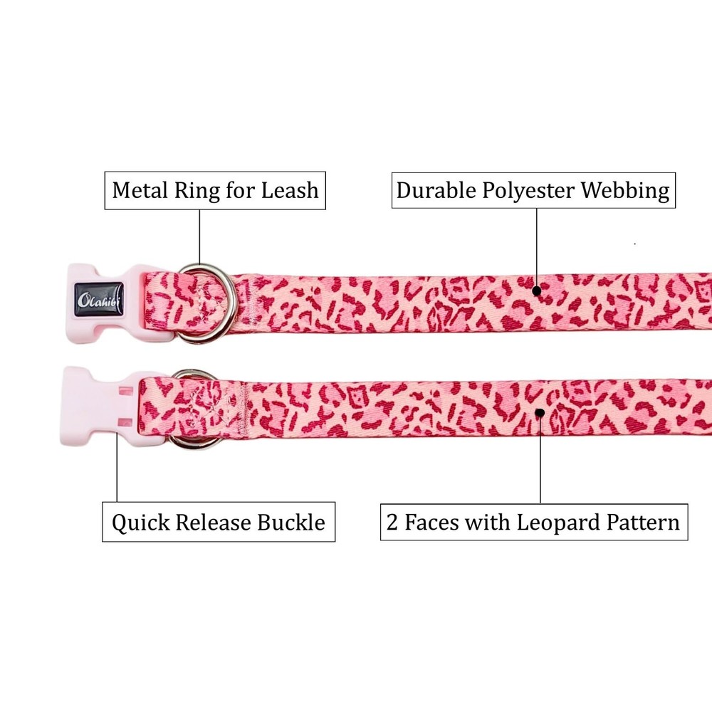 Dog Collar Leash Set, Leopard Pattern, Polyester Material, Adjustable Collar ...