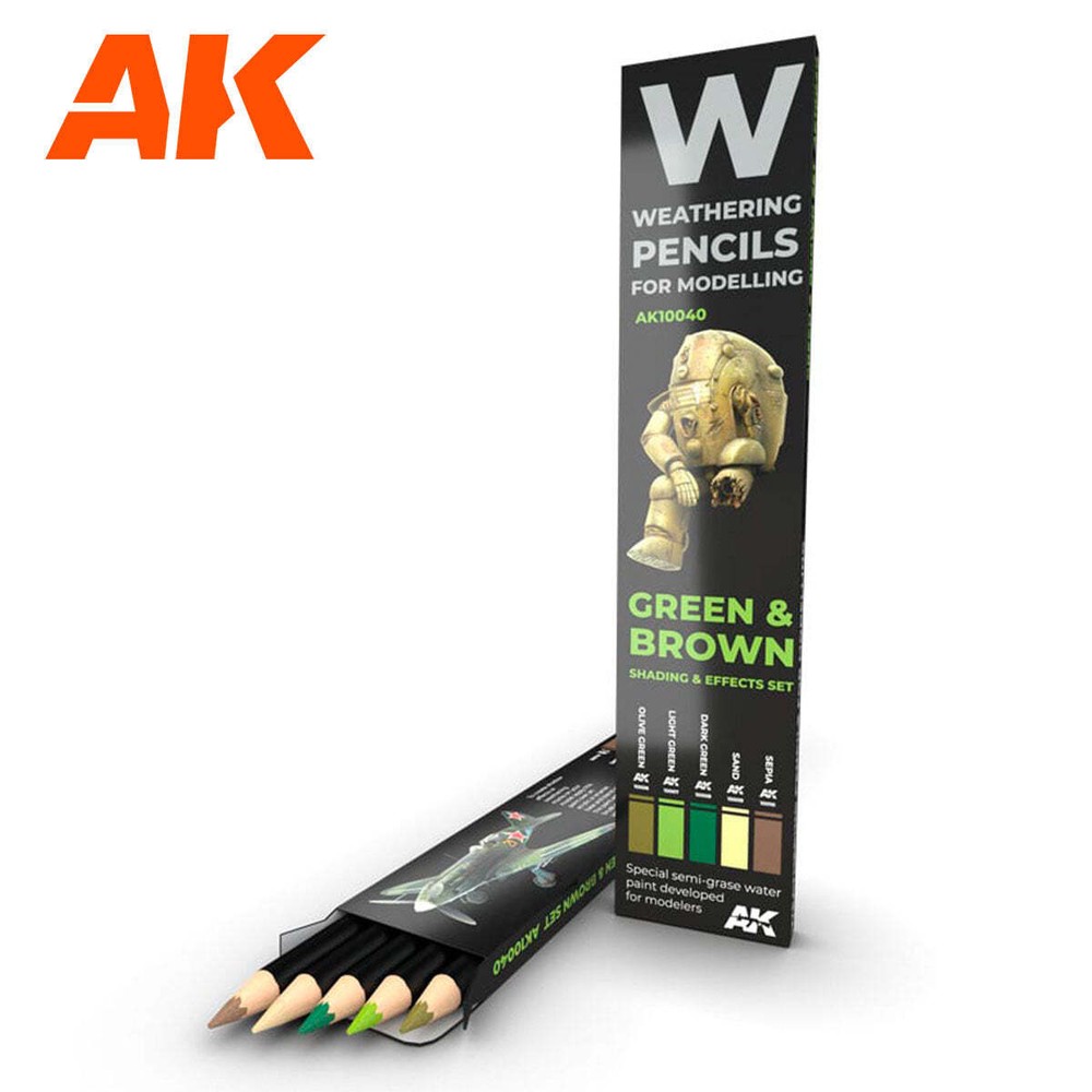 AK Interactive AK10040 Pencils Green & Brown Shading & Effects Set - US