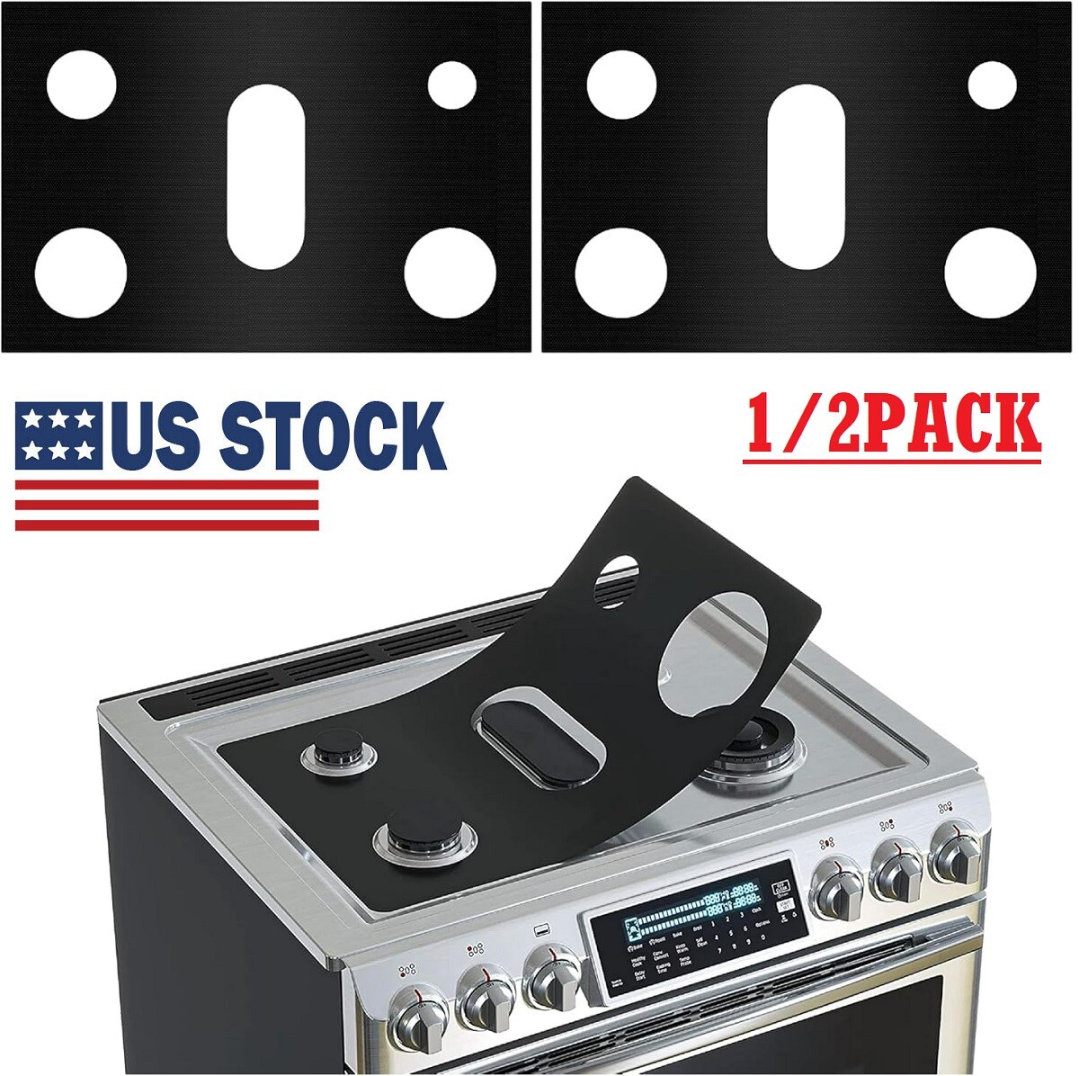 2Pcs Gas Range Stove Top Burner Cover Protector Reusable Non-stick Liner Kitchen