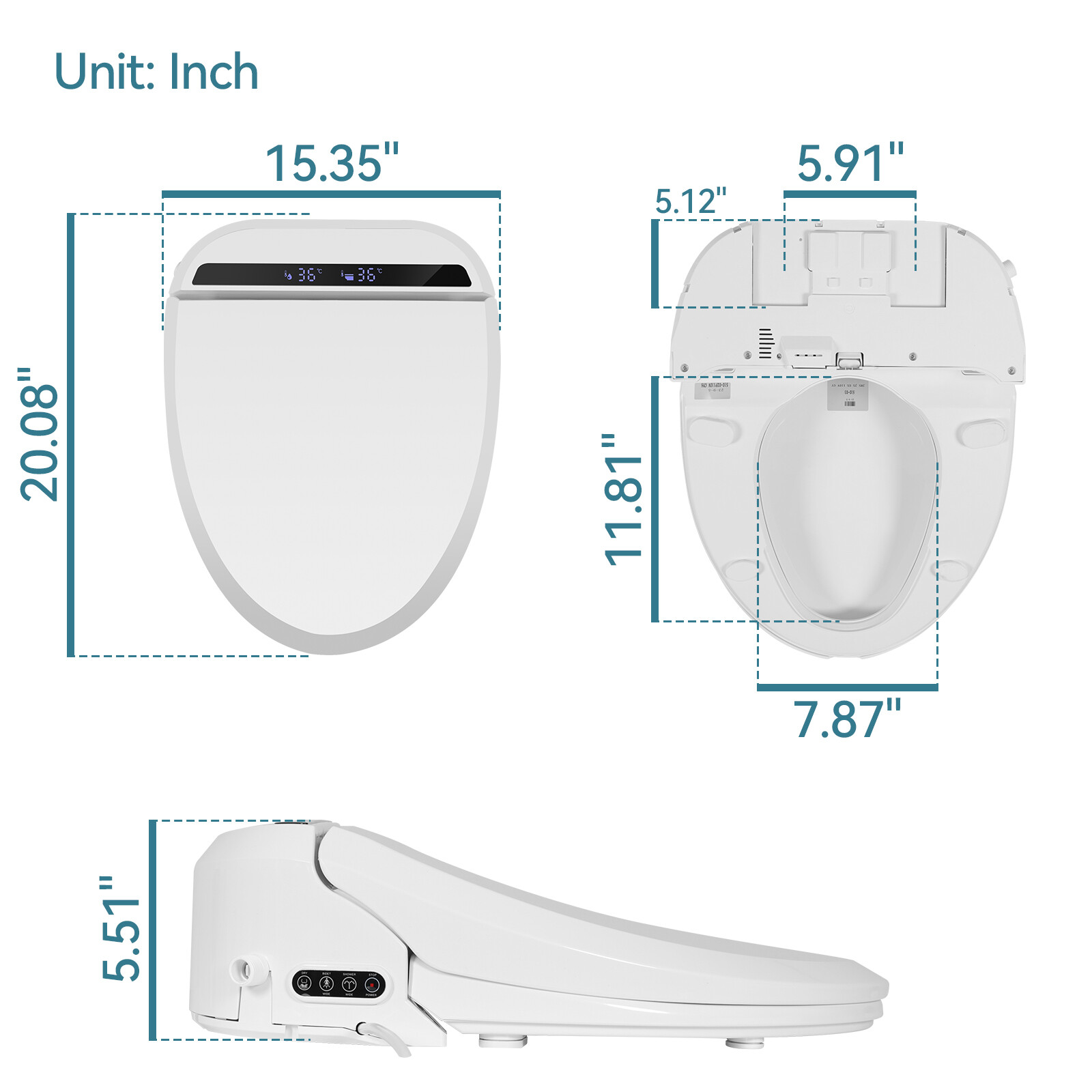 Elongated Smart Electric Bidet Toilet Seat Heated Seat Auto Flush Air Dry Remote
