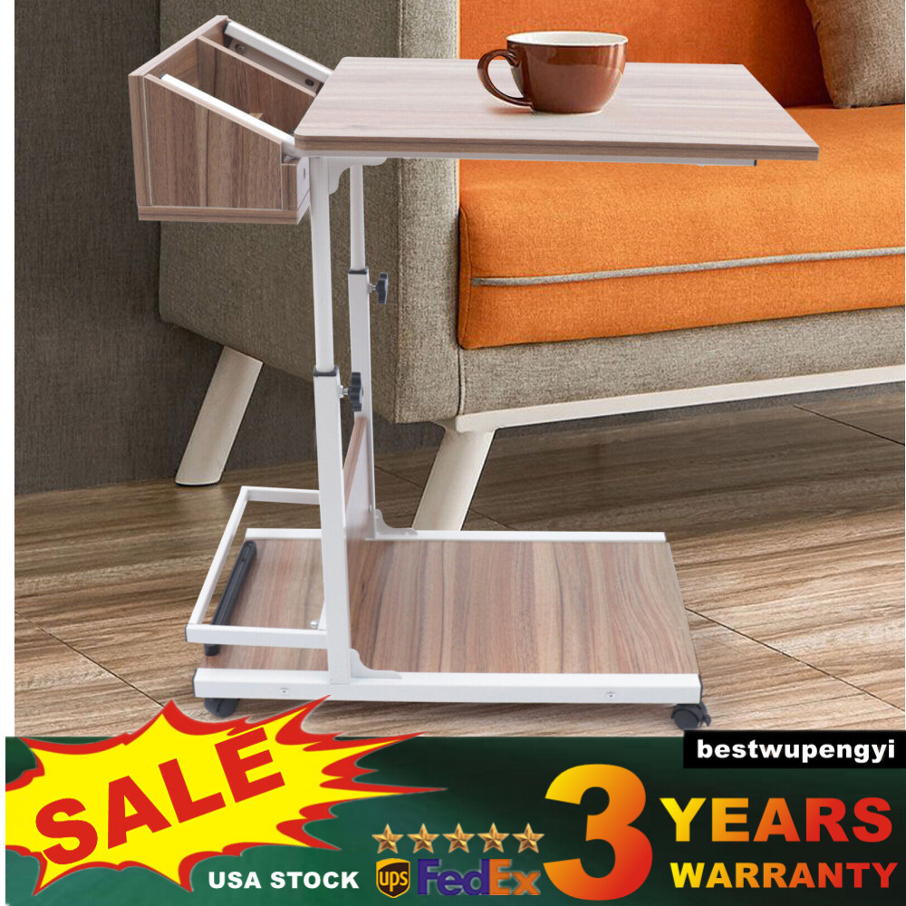 Rolling Laptop Desk Bedside Table Computer Over Bed Standing Height Adjustable
