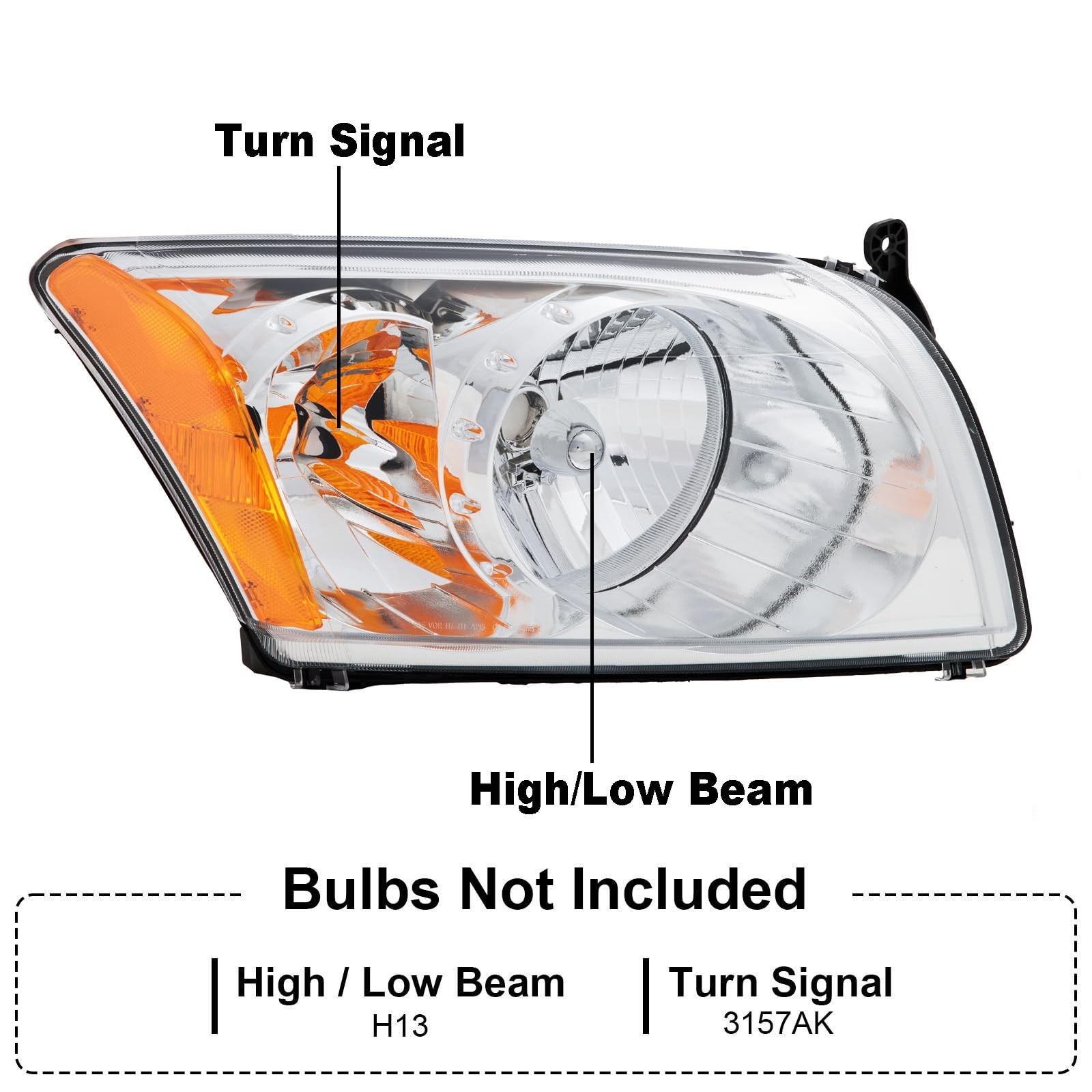 Headlights Assembly for 2007-12 Dodge Caliber R/T SXT SE Halogen Type Head Lamp