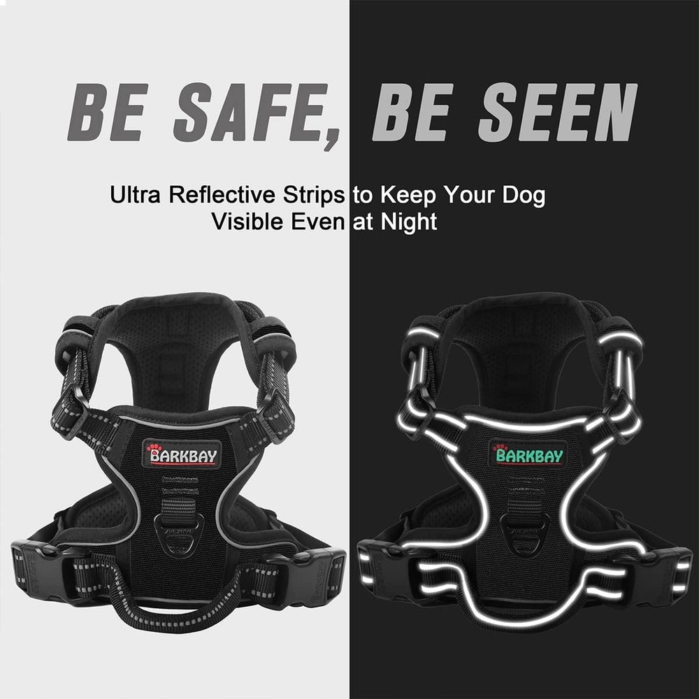 No Pull Large Dog Harness Heavy Duty, Reflective, Easy Control Handle Black L