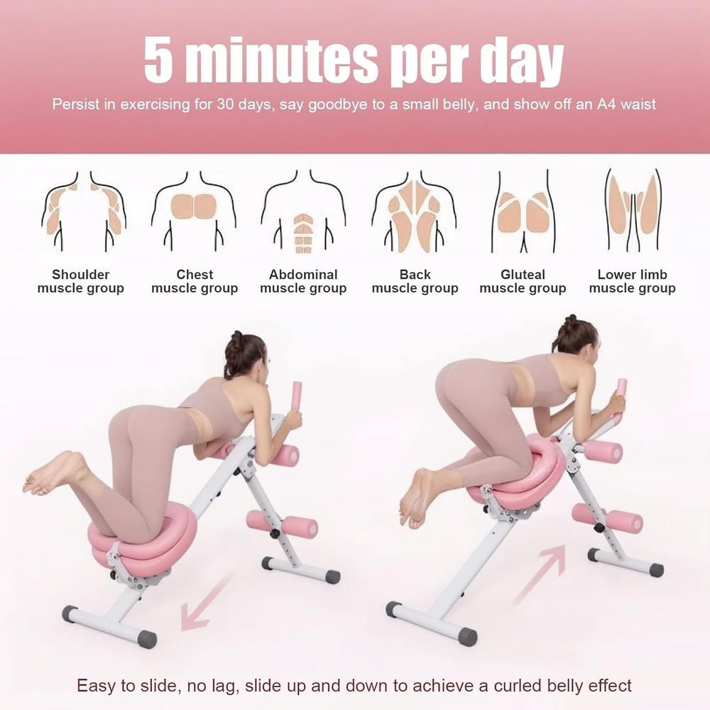 Adjustable Ab Trainer Machine Home Core Workout Foldable with LCD Pink