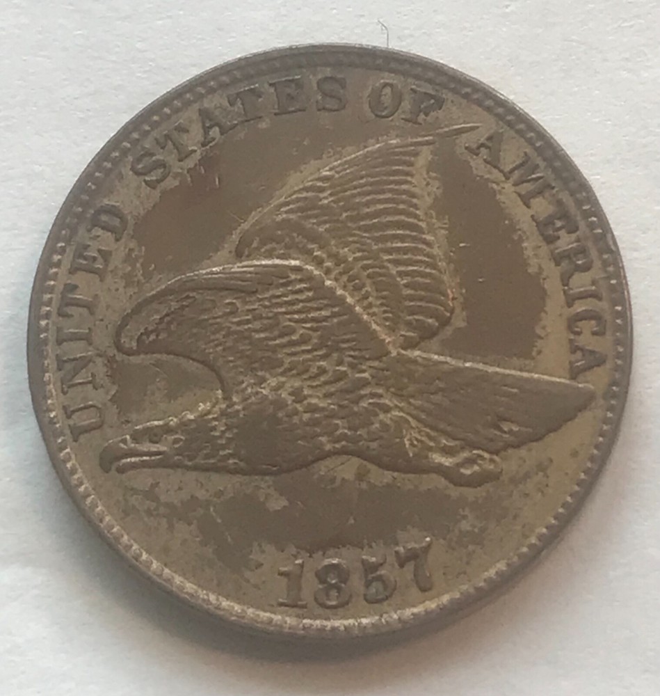 1857 Flying  eagle cent,  nice AU , scarce