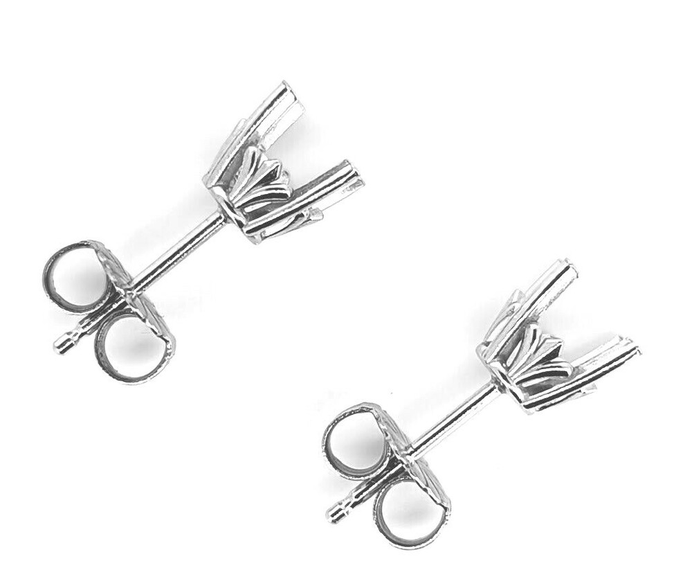 Pair of 14K Solid White Gold Round Earring Stud Settings Friction Backs 2 Mounts