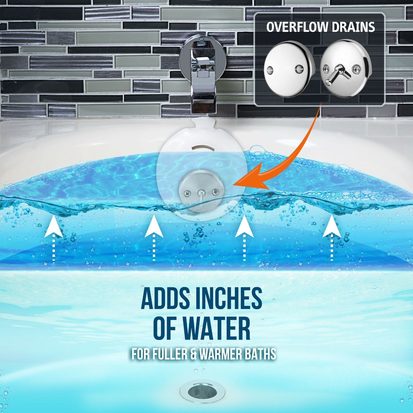 BathShroom® Overflow Drain Cover for Fuller and Warmer Baths by TubShroom, White