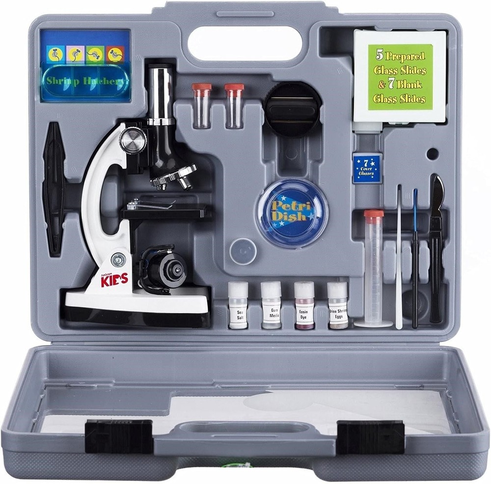 120X1200X 52pcs Beginner Microscope STEM Kit with Metal Body Microscope, Plas...