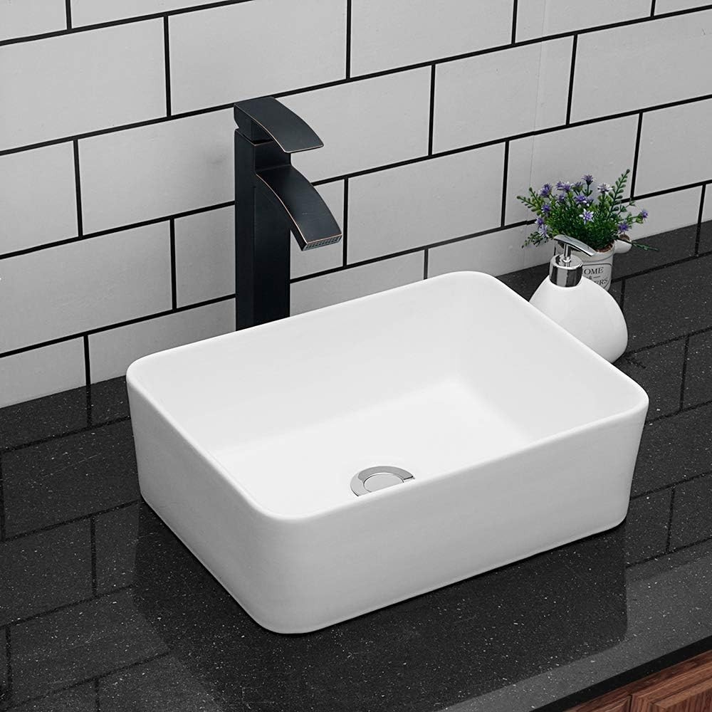 Vessel Sink Rectangular - 16"x12" Modern White Bathroom Sink Rectangle Above ...