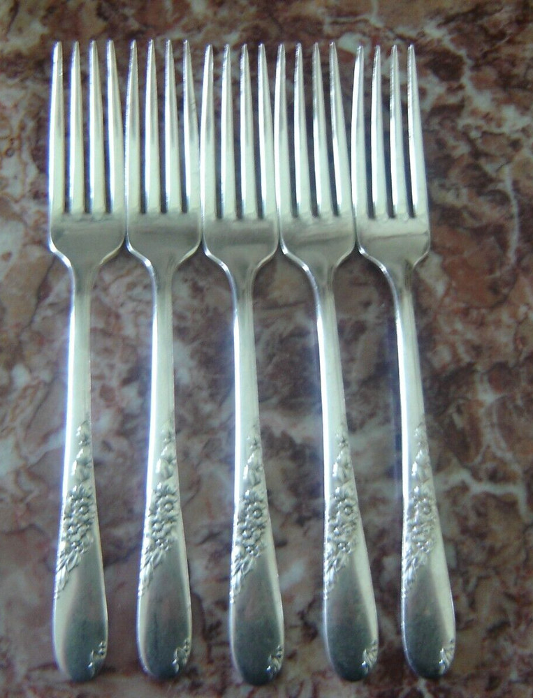 Oneida ENDEARABLE Dinner Forks Set of 5 Rogers Floral Pattern Silverplate