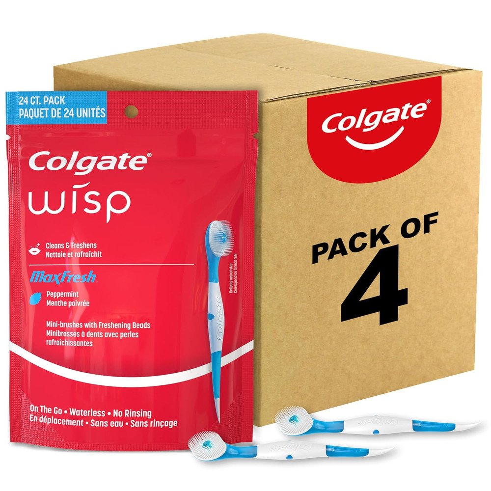 Colgate Max Fresh Wisp Travel Toothbrushes, Peppermint, 24 Count (4 Pack)