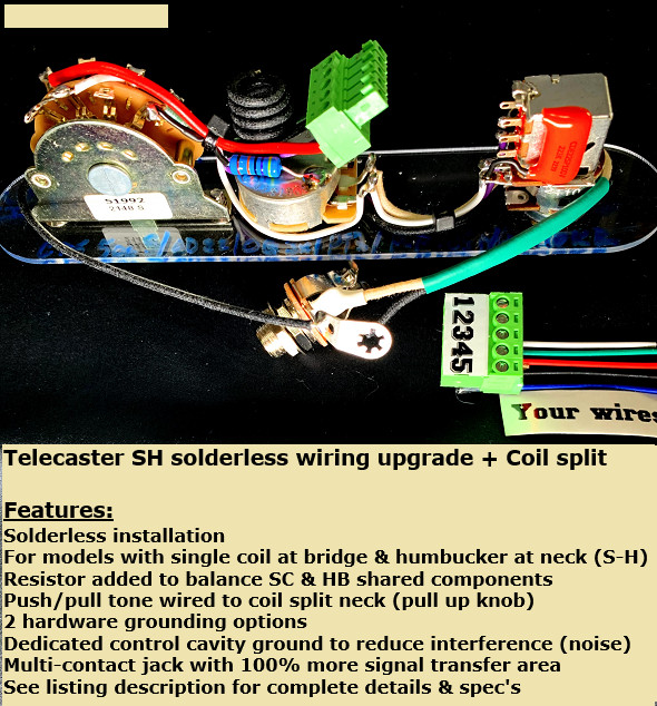 Solderless Tele SH wiring upgrade + Coil Split + resistor for shared components