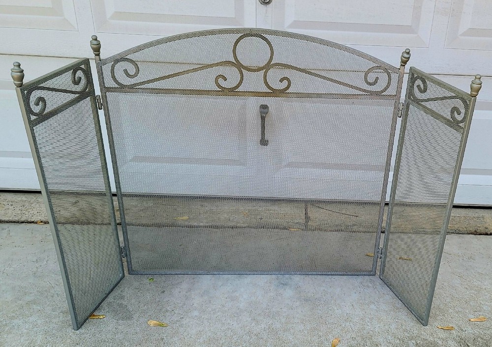 Vintage Fireplace Screen Large Heavy Wrought-iron