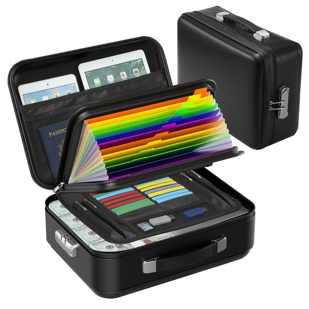 Fireproof Document with Lock, Hard-Shell Case File Organizer with Accordion F...