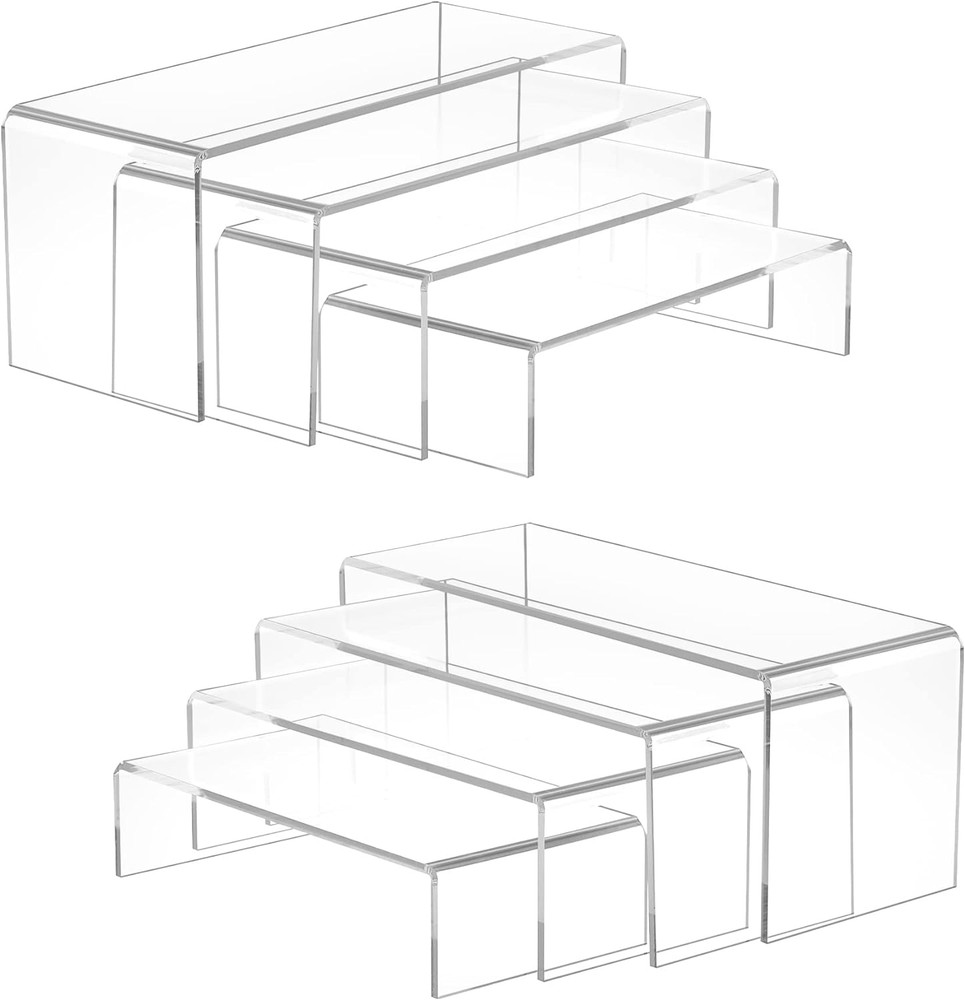 Acrylic Display Risers, 8 Pieces Clear Rectangular Tabletop Display Stand for Am
