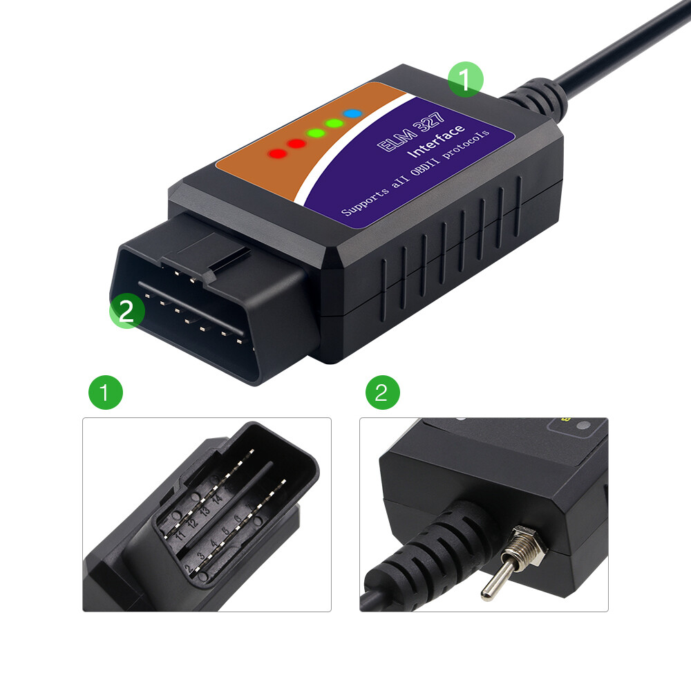 ELM327 USB OBD2 Scanner Cable Diagnostic Tool Engine Fault Code Reader Adapter