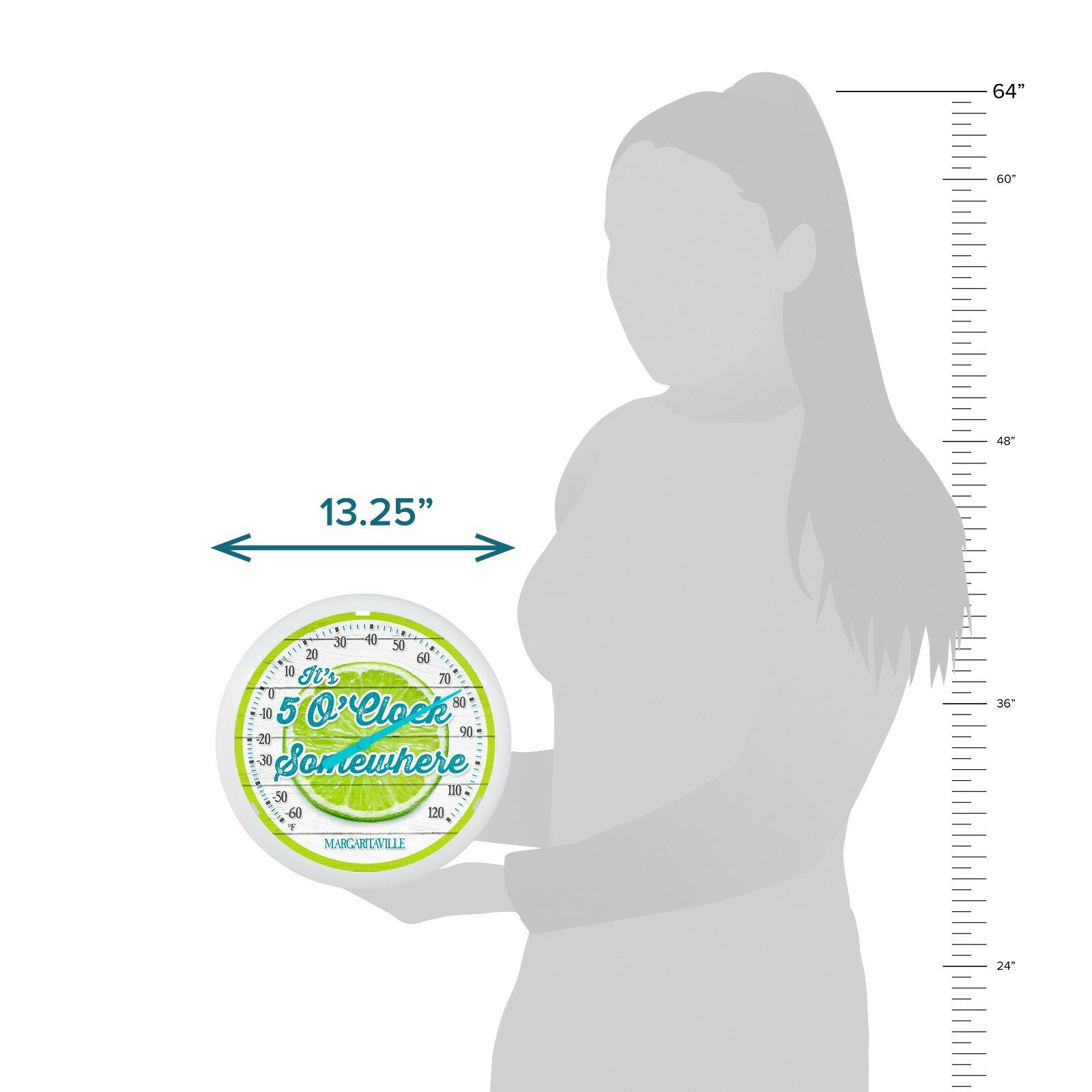 104-38667MV Margaritaville It's 5 O'Clock 13.25" Indoor/Outdoor Dial Thermometer