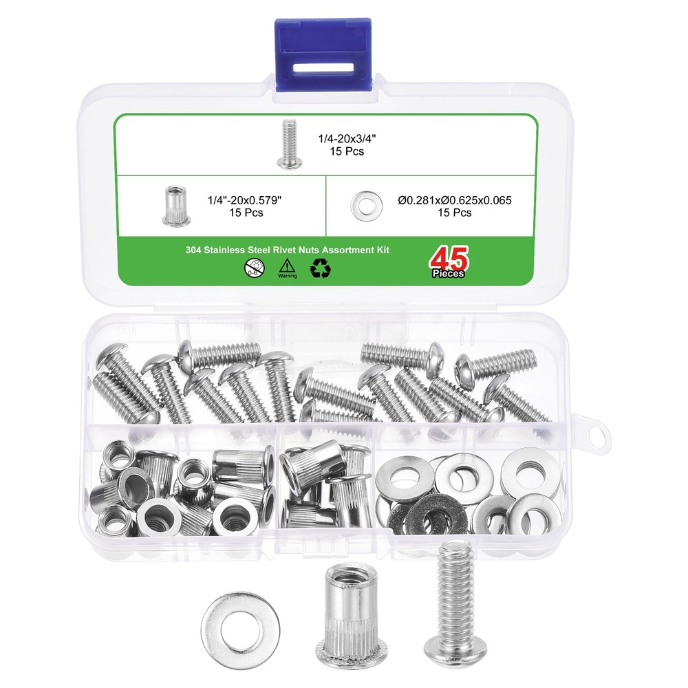 45Pcs Rivet Nut Flat Head, 1/4"-20 Socket Head Cap Screws and Flat Washers