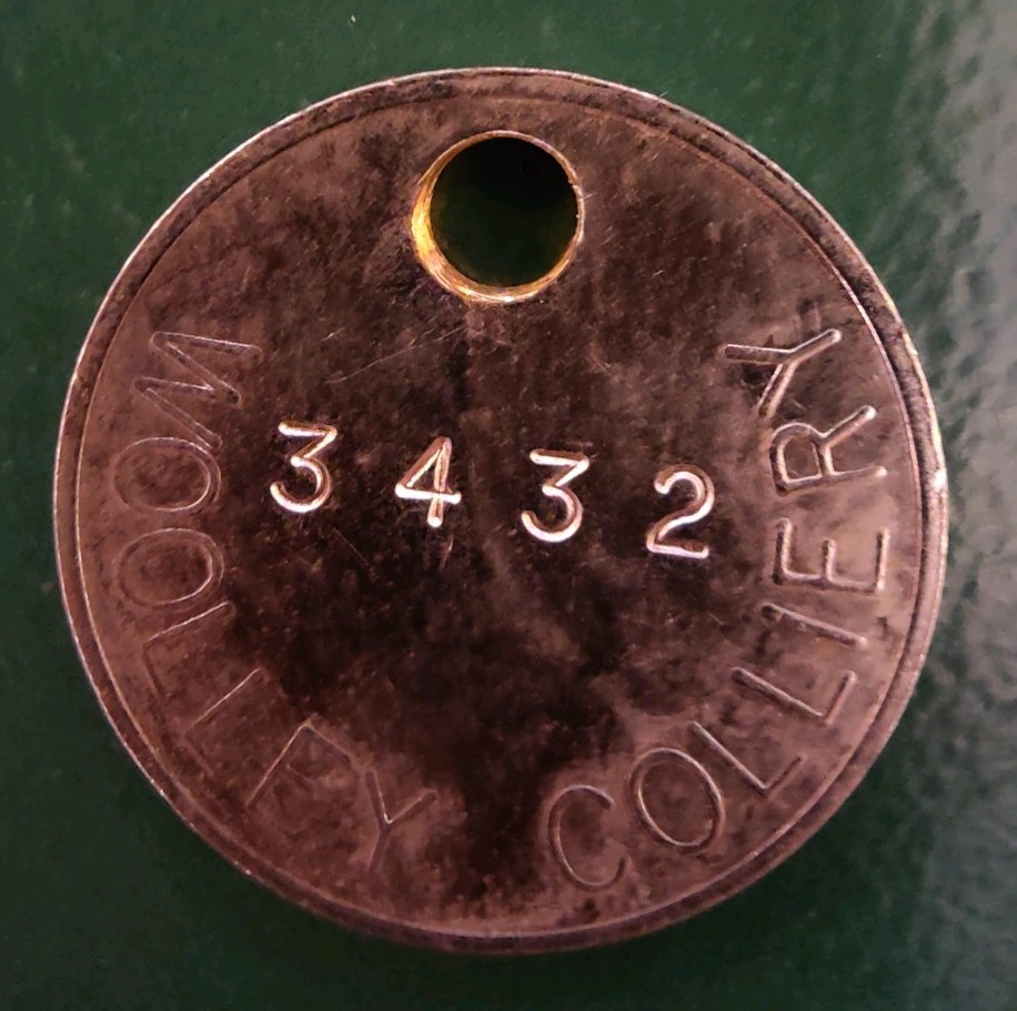 Woolley Colliery Pit Check Tally Token marked Woolley Colliery 3432
