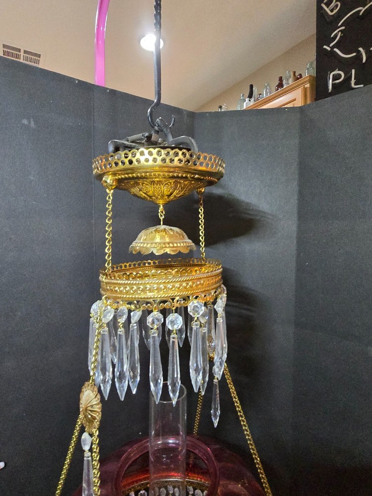 Ruby Glass shade - vintage kerosene chandelier