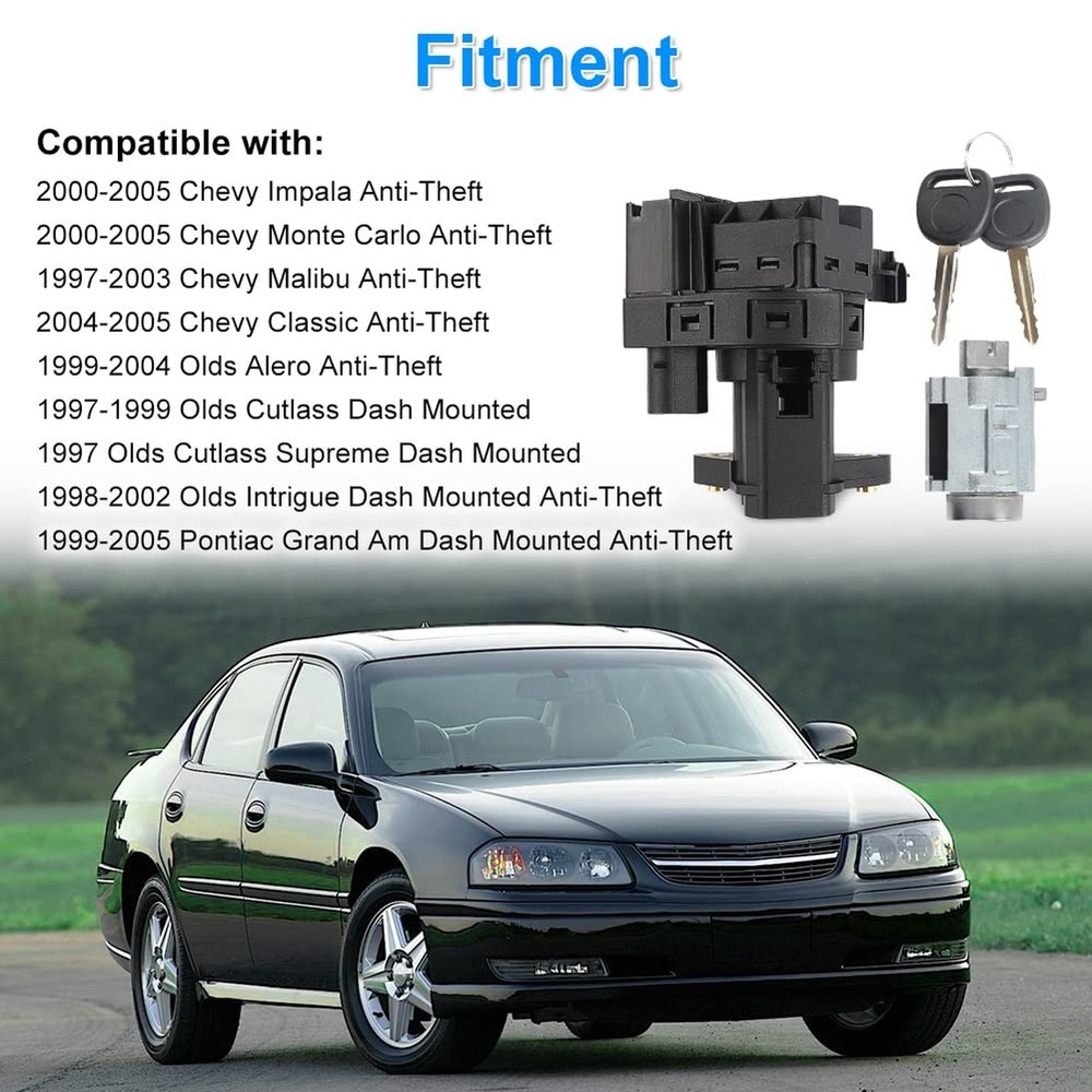Ignition Switch Lock Cylinder with 2 Keys Compatible with 2000-2005 Chevy Imp...