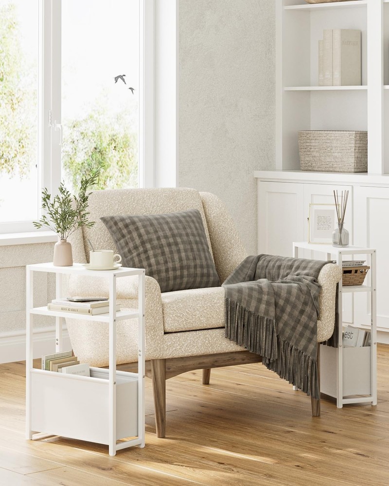 Narrow Side Table, 3-Tier Side Table with Storage Bag, Narrow Nightstand for ...