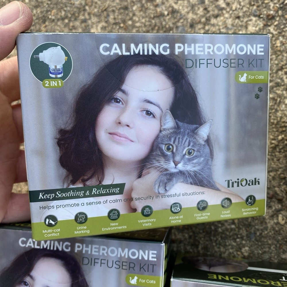 TriOak Cat Calming Diffuser Kit Feline Anxiety Relief Pheromone Kit 6 Diffusers
