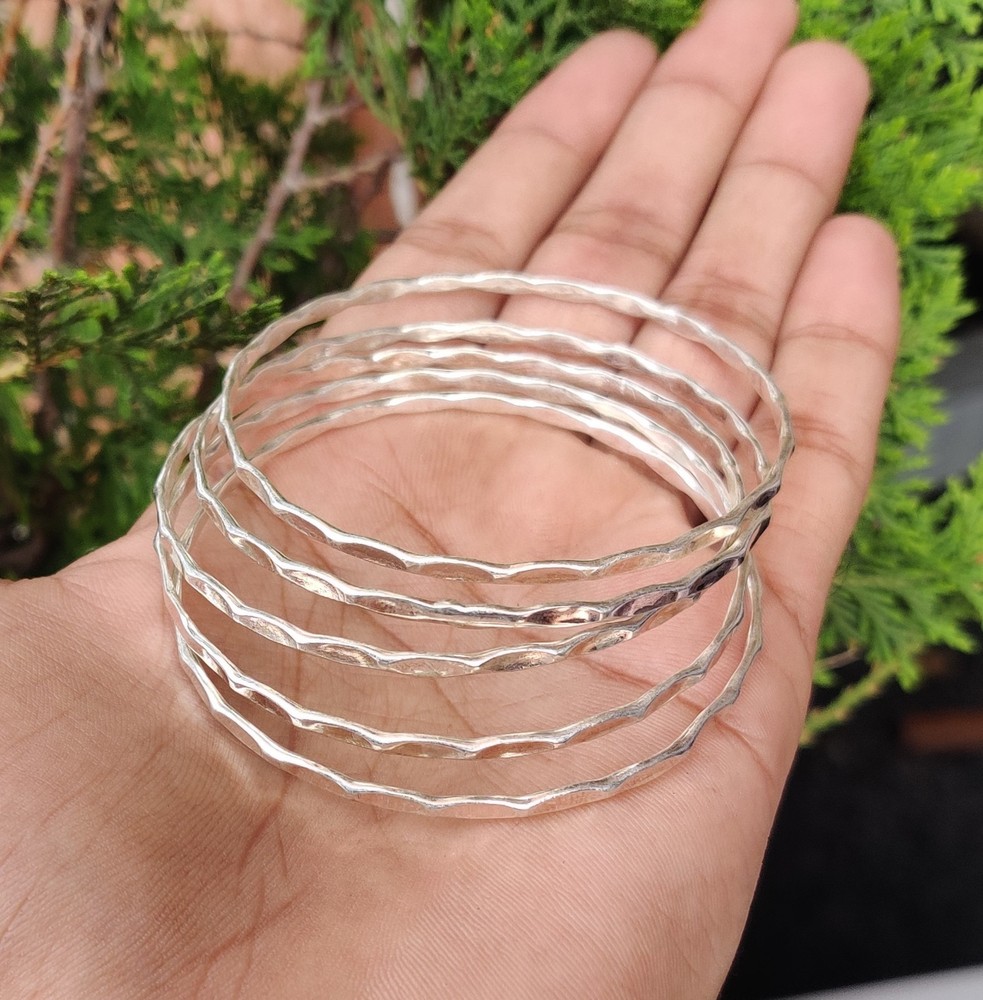 Unique Silver Bangle Set! Amazing Solid 925 Sterling Silver Bangle set! MK*