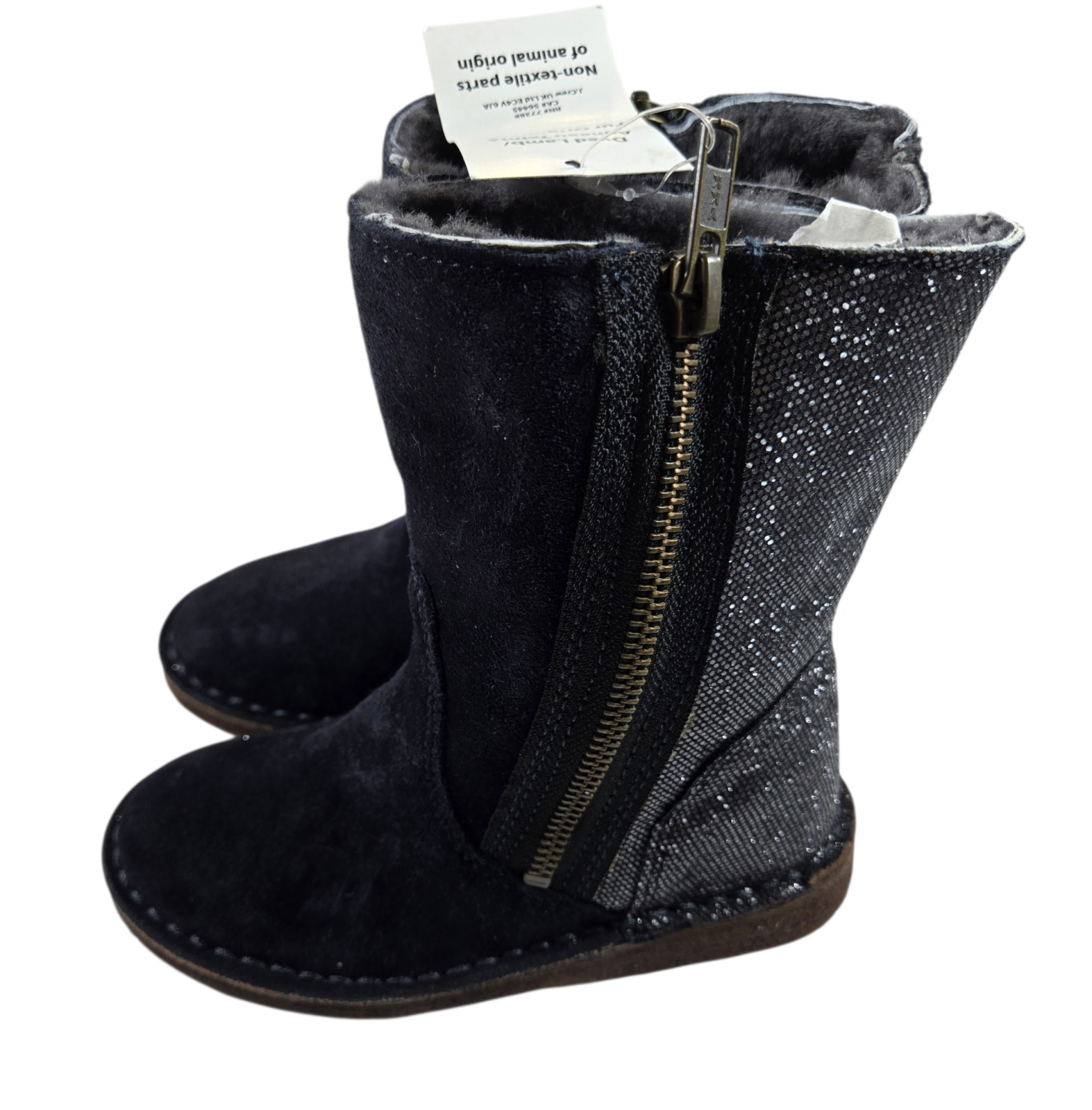 NEW Crew Cuts Girls 10 Lambskin Boots Navy Blue Glitter Crepe Sole HTF