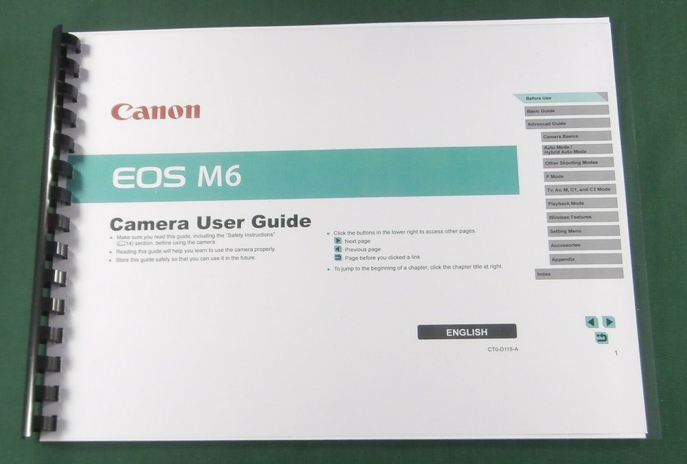 Canon EOS M6 Instruction Manual: Full Color & Protective Covers!