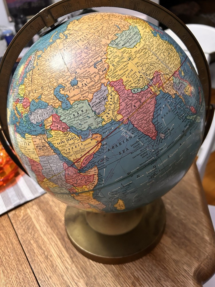 Cram's Imperial World Globe 12” Vintage with Stand EUC