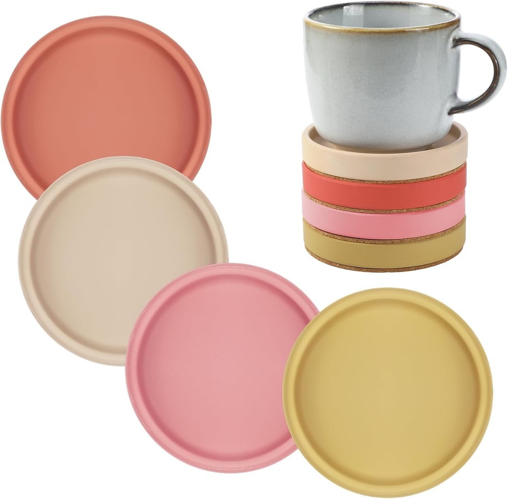 Hushee Ceramic Absorbent Coaster Set of 4 Stackable Round Drink Multi Colors