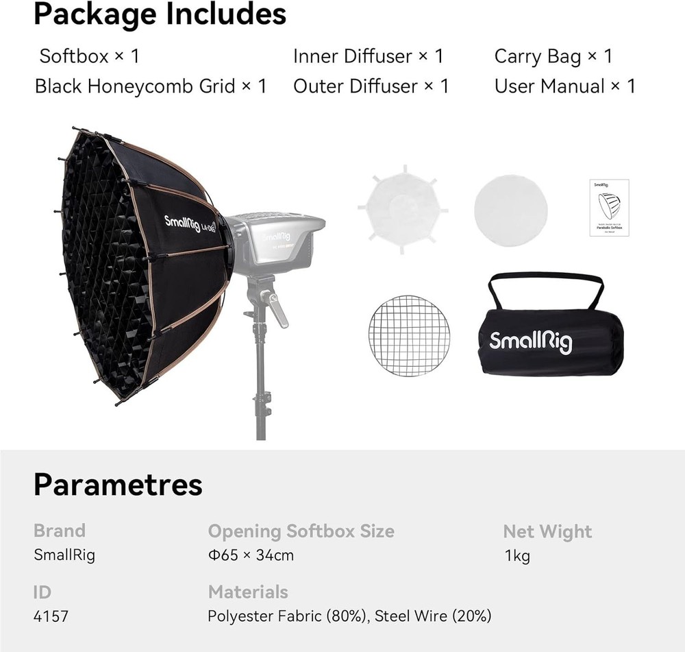Professional 65cm Parabolic Softbox with Diffusers - Easy Quick Release Feature