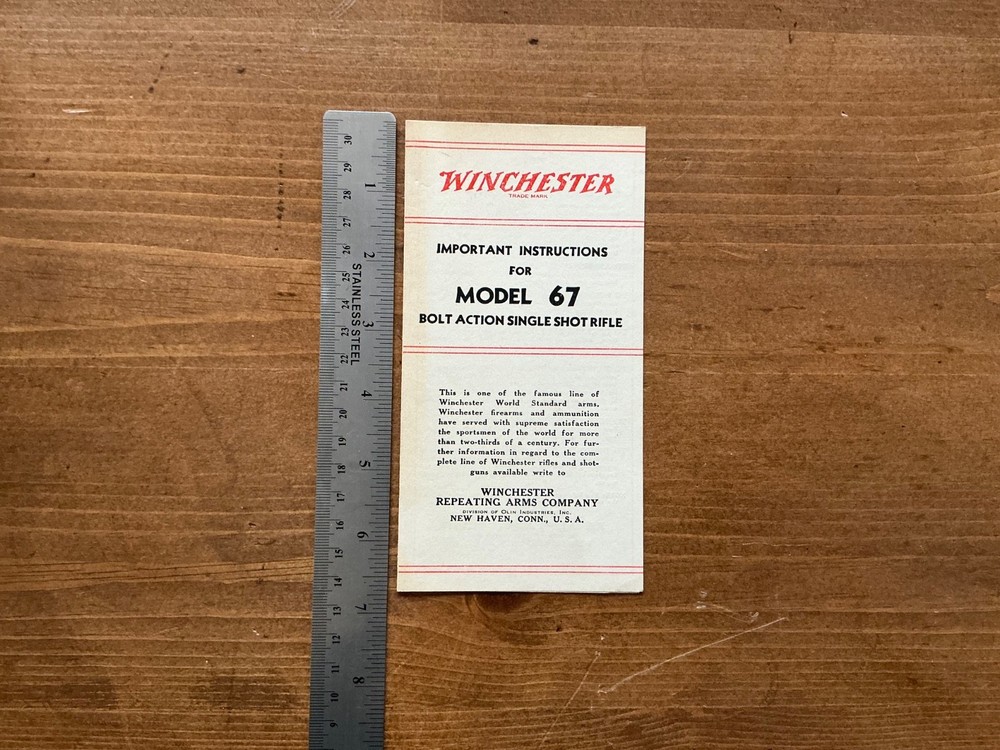 c.1950s Winchester Model 67 Bolt Action Rifle Instructions