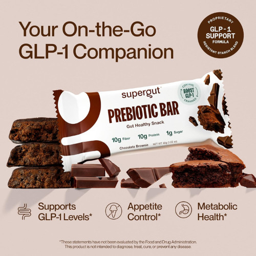 Supergut GLP-1 Boosting Prebiotic Bars, Chocolate Brownie