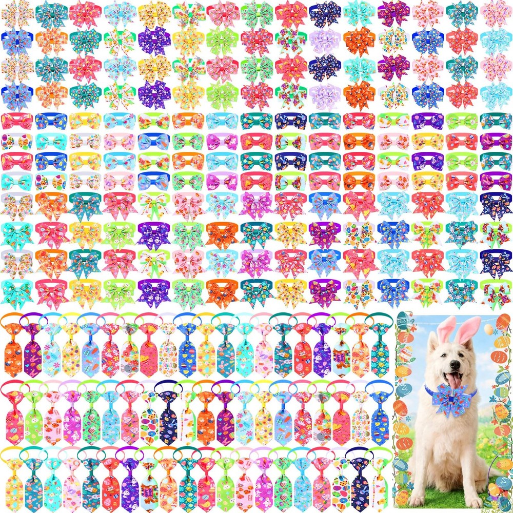 240 Pcs Easter Dog Bows Tie Collar Bulk Adjustable Easter Bunny Egg Pet Neckt...
